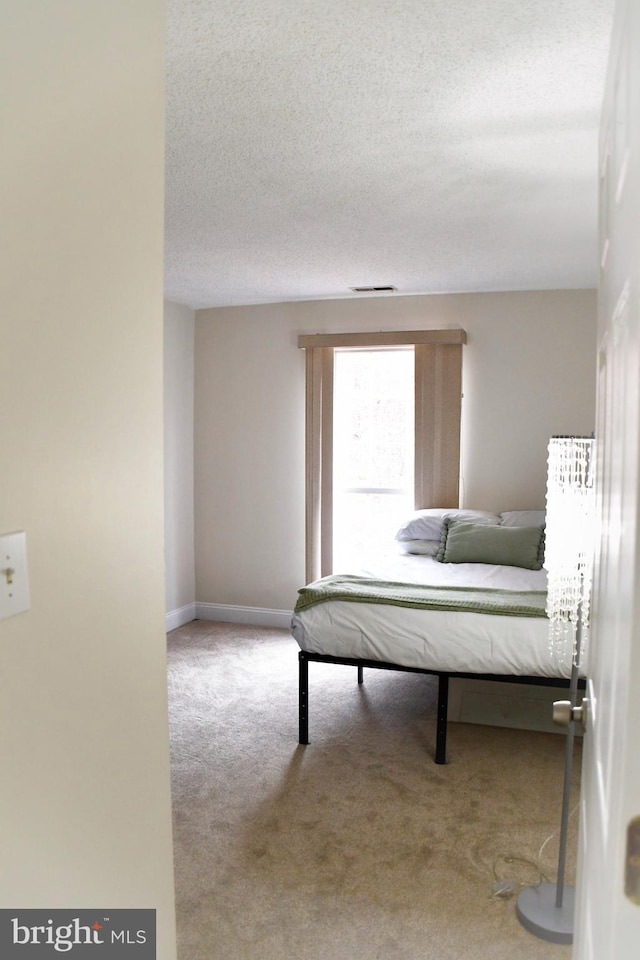 unfurnished bedroom with carpet floors and a textured ceiling