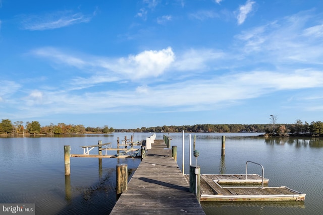 dock area with a water view