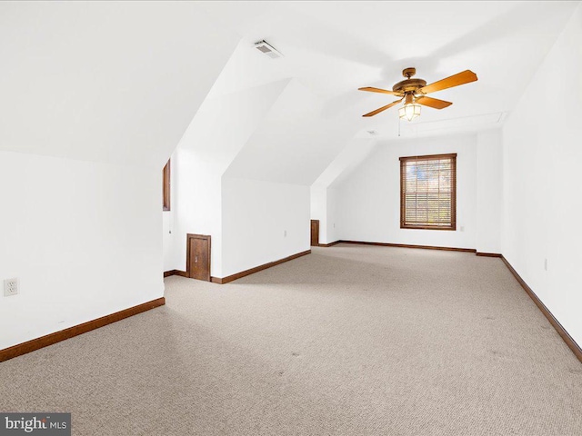 bonus room featuring carpet flooring, ceiling fan, and lofted ceiling