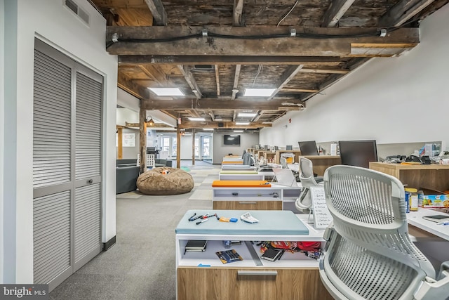 view of carpeted home office