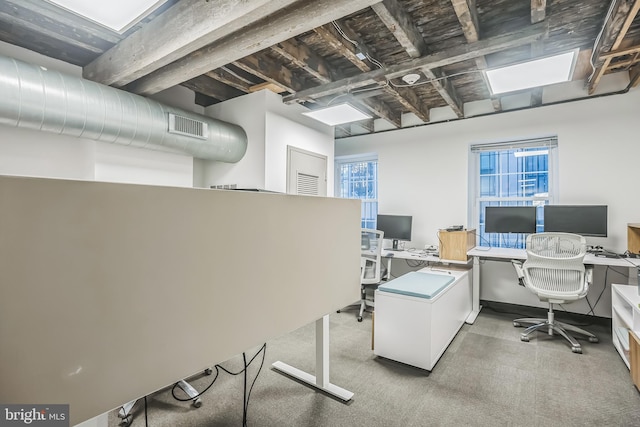 view of carpeted office space