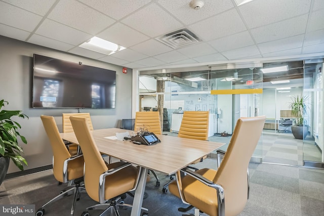 office area with a drop ceiling