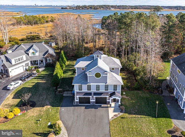 bird's eye view featuring a water view