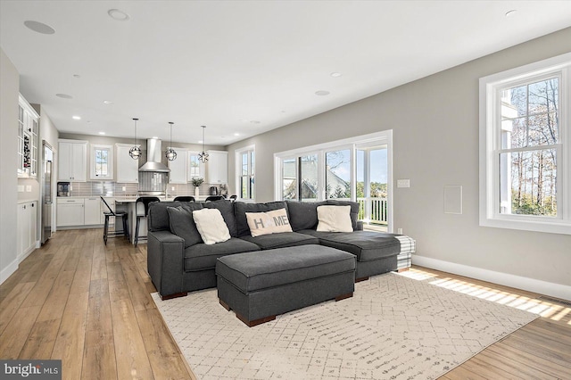 living room with light hardwood / wood-style floors