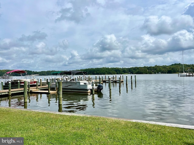 view of dock with a water view