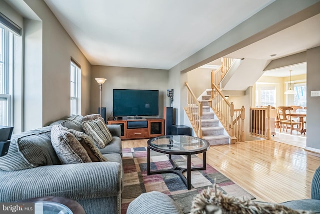 living room featuring hardwood / wood-style floors and a wealth of natural light