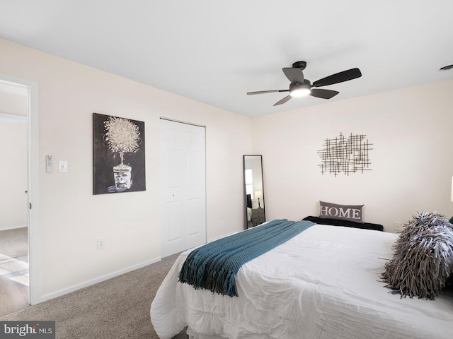 bedroom featuring carpet floors and ceiling fan