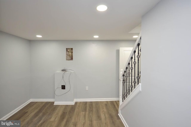 basement with wood-type flooring