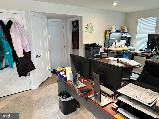 view of carpeted home office