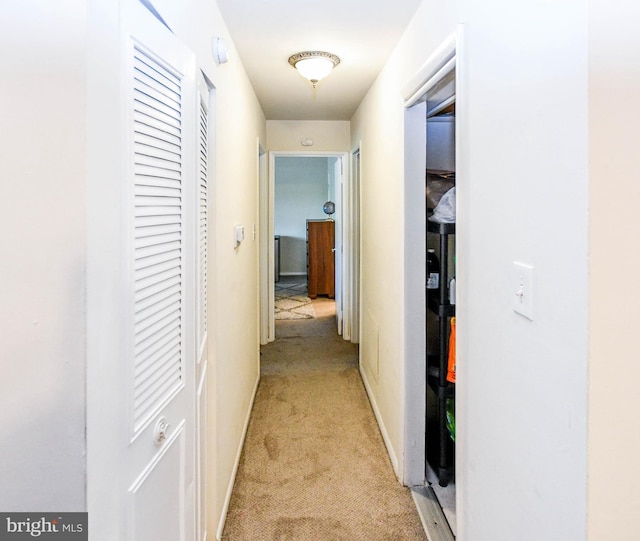 hallway featuring light carpet