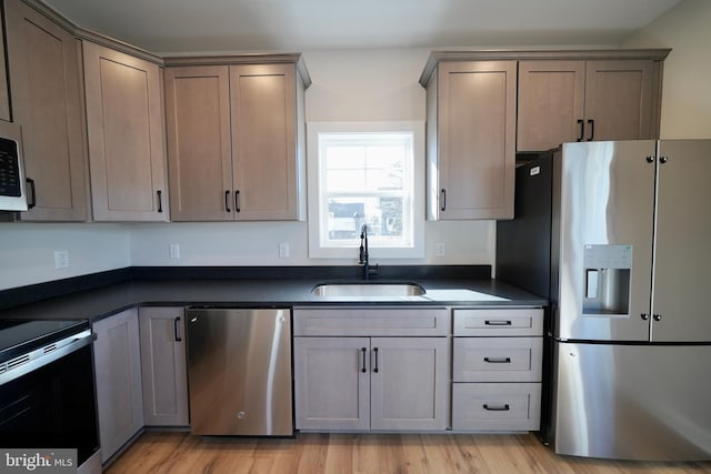 kitchen featuring sink, stainless steel appliances, and light wood-type flooring