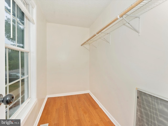 walk in closet with hardwood / wood-style flooring