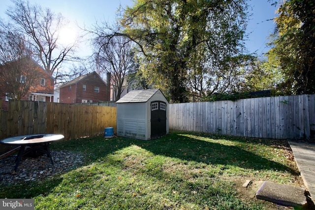 view of yard featuring a shed