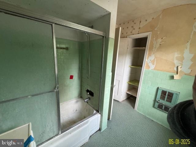 6410 Laurel Dr, Gwynn Oak, MD 21207 - bathroom with shower / bath combination with glass door and heating unit