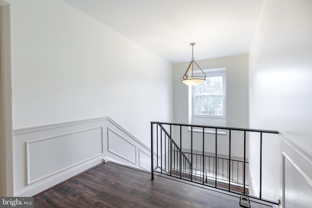 stairway with hardwood / wood-style floors