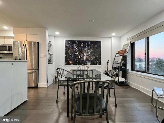 dining space featuring dark wood-type flooring