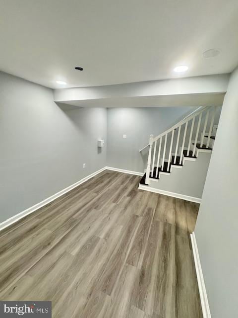 basement featuring wood-type flooring