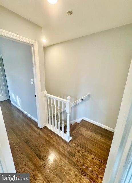 stairs with hardwood / wood-style floors