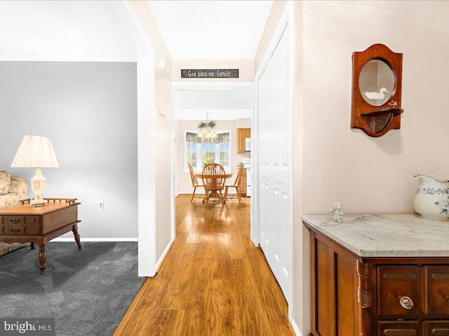 hallway with light hardwood / wood-style flooring