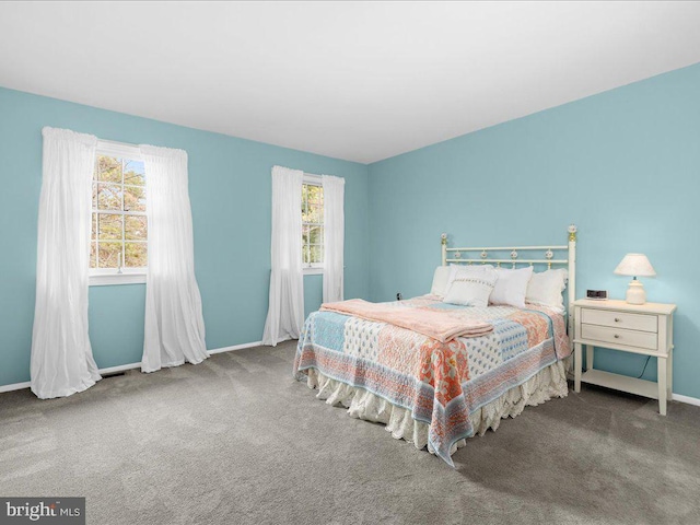 carpeted bedroom featuring multiple windows