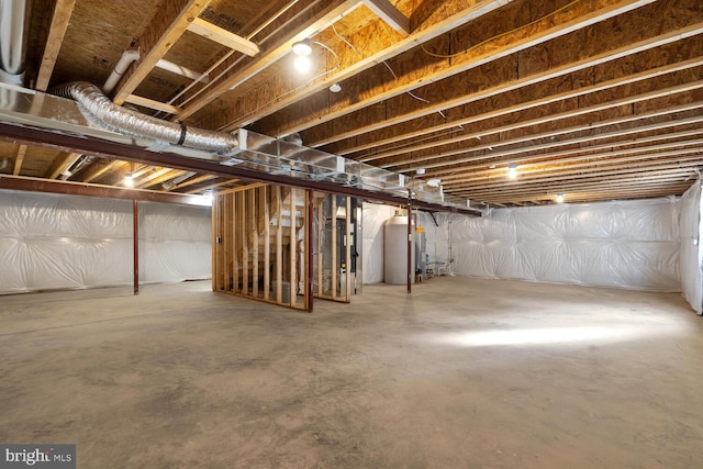 basement featuring water heater