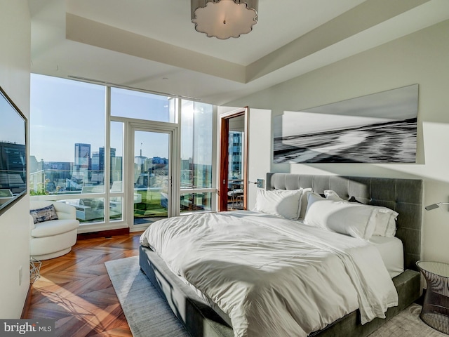 bedroom with parquet floors