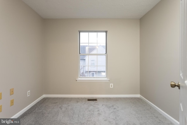 carpeted spare room featuring a wealth of natural light and a textured ceiling