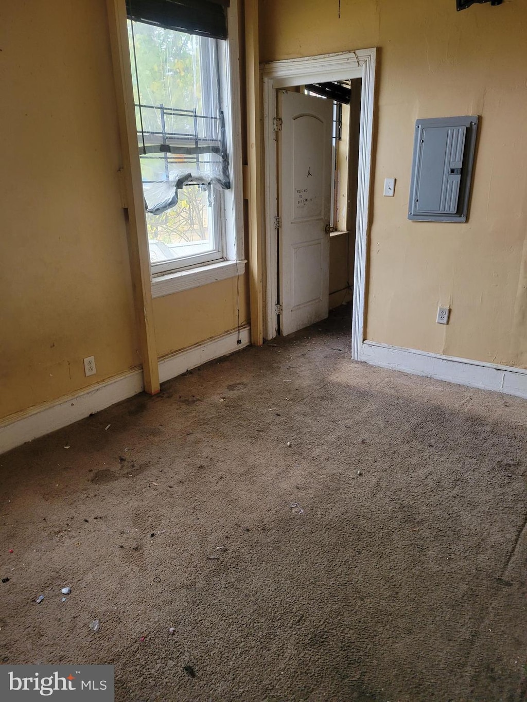 carpeted spare room featuring electric panel