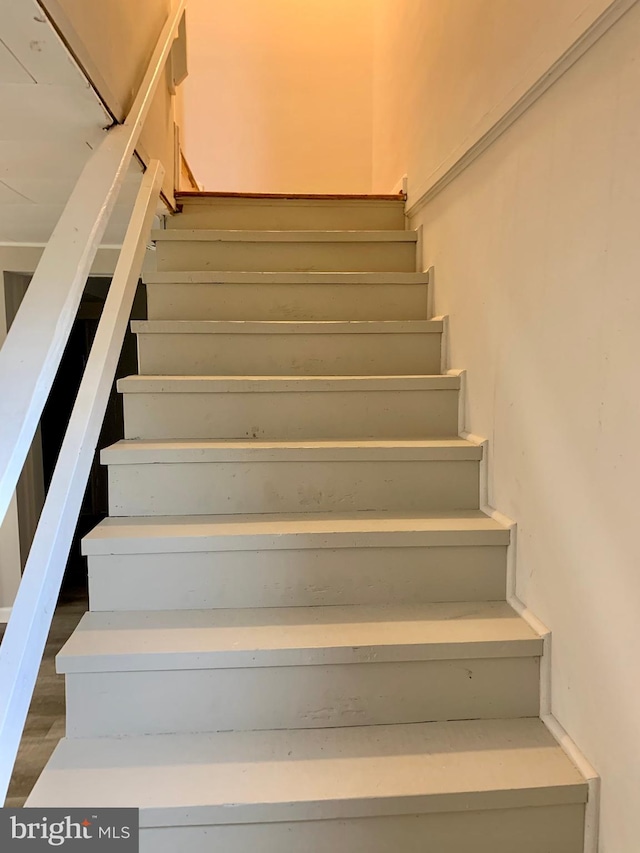 stairs featuring hardwood / wood-style flooring