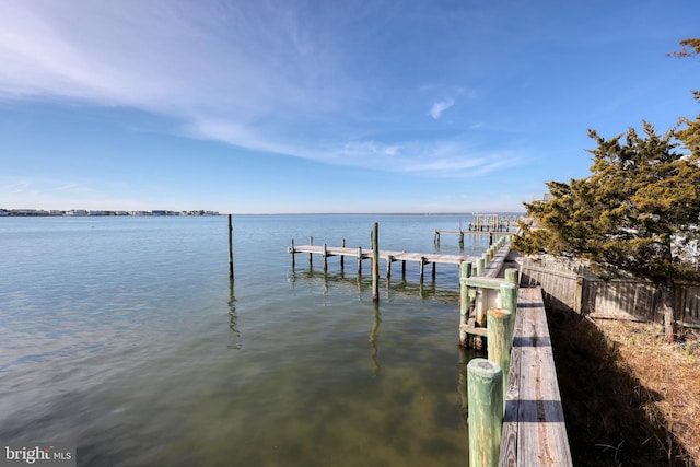 view of dock featuring a water view