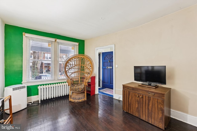 living area featuring dark hardwood / wood-style floors and radiator