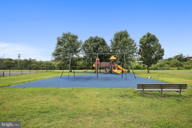 view of play area with a yard