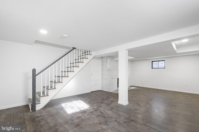 9732 Garis Shop Rd, Hagerstown, MD 21740 - basement with wood finished floors, baseboards, stairs, and recessed lighting