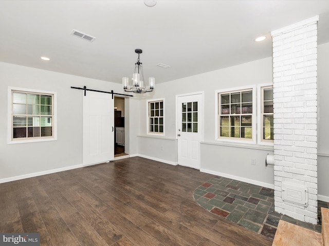 9732 Garis Shop Rd, Hagerstown, MD 21740 - unfurnished living room with a barn door, baseboards, wood finished floors, and recessed lighting