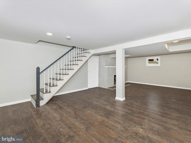 9732 Garis Shop Rd, Hagerstown, MD 21740 - below grade area with baseboards, stairs, wood finished floors, and recessed lighting