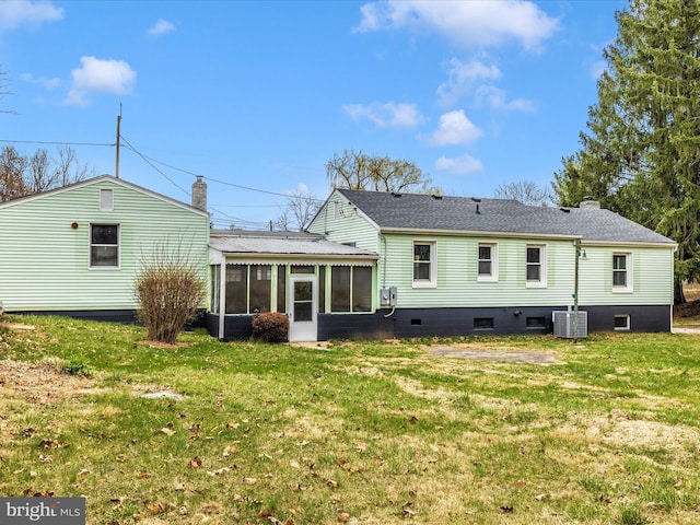 9732 Garis Shop Rd, Hagerstown, MD 21740 - back of property featuring a sunroom, a chimney, and a yard