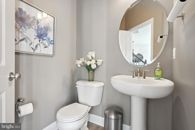 bathroom with hardwood / wood-style flooring and toilet