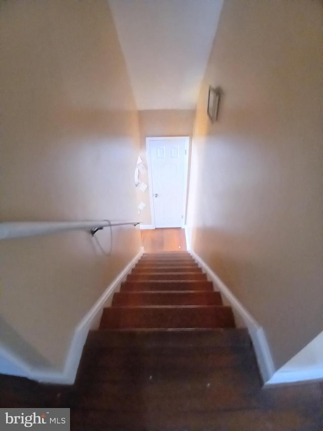 stairs with wood-type flooring