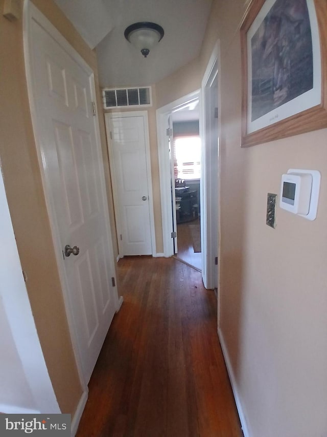 corridor featuring dark wood-type flooring