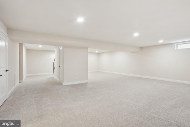 basement with light carpet