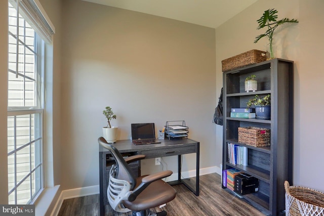 office area with dark hardwood / wood-style flooring