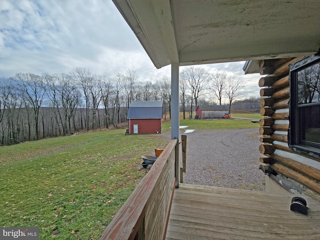 view of yard featuring a storage shed