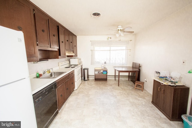 3 New Hampshire Ln Unit A, Whiting, NJ 08759 - kitchen featuring white appliances, a ceiling fan, a sink, under cabinet range hood, and light countertops