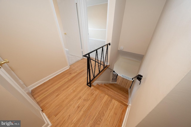 staircase with wood-type flooring