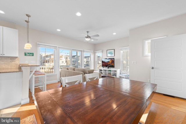 220 Taylor Ave, Beach Haven, NJ 08008 - dining space featuring a ceiling fan, light wood-type flooring, and recessed lighting