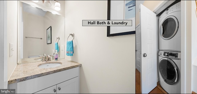220 Taylor Ave, Beach Haven, NJ 08008 - laundry area featuring stacked washer / dryer and a sink