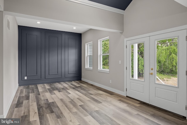 4540 Lake Rd, Newfield, NJ 08344 - entryway with lofted ceiling, baseboards, light wood finished floors, and recessed lighting