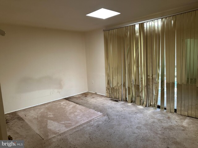 empty room featuring carpet and a skylight