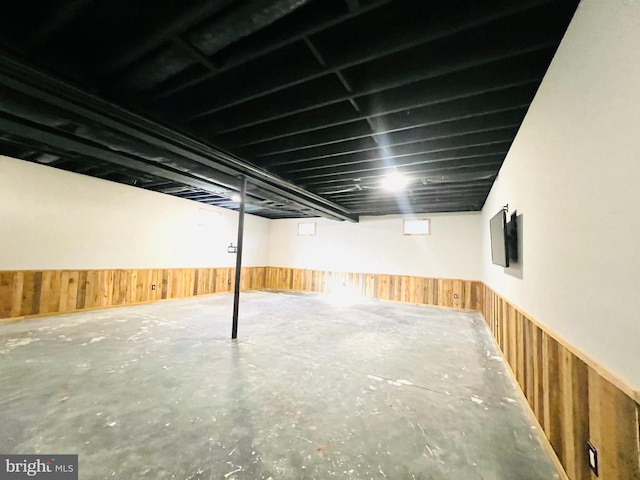 basement with wood walls