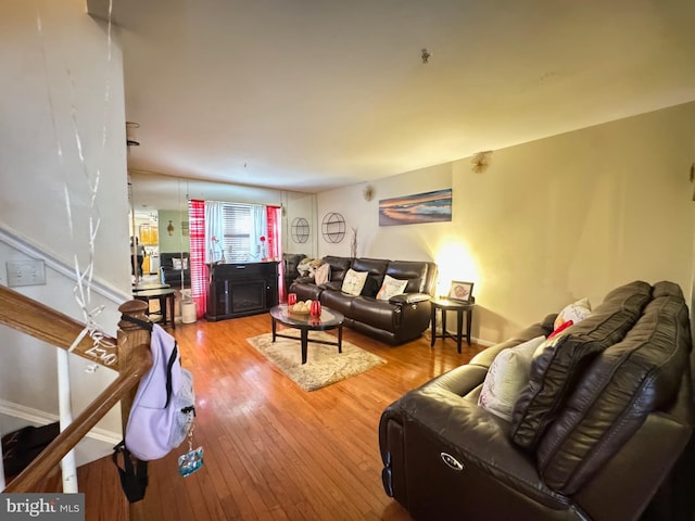 living room featuring a fireplace and hardwood / wood-style floors